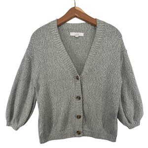Loft Womens Sweater Sz L Sage Green Nubby Textured Button Up Cottage Boho Casual